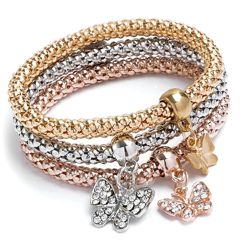 SANNIDHI 3Pcs Bracelet Chain Alloy Bracelet Chain Elastic Bracelet Chain Fashion Heart Pendent Charms Chain 3 Color Multilayer Bracelets for Women Jewelry Gift for Women SANNIDHI 3Pcs Bracelet Chain Alloy Bracelet Chain Elastic Bracelet Chain Fashion Heart Pendent Charms Chain 3 Color Multilayer Bracelets for Women Jewelry Gift for Women